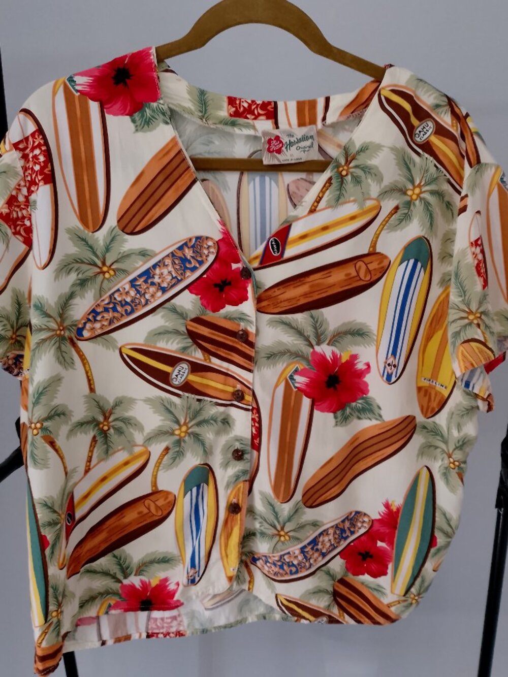 Vtg Hilo Hattie Surfboards Hawaiian Shirt